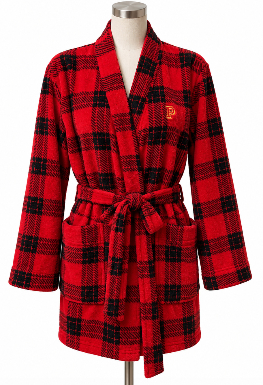 NEW PINK VICTORIA'S SECRET RED BLACK PLAID LOGO ROBE SZ M/L